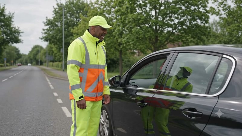Verkeersregelaar spreekt een automobilist aan